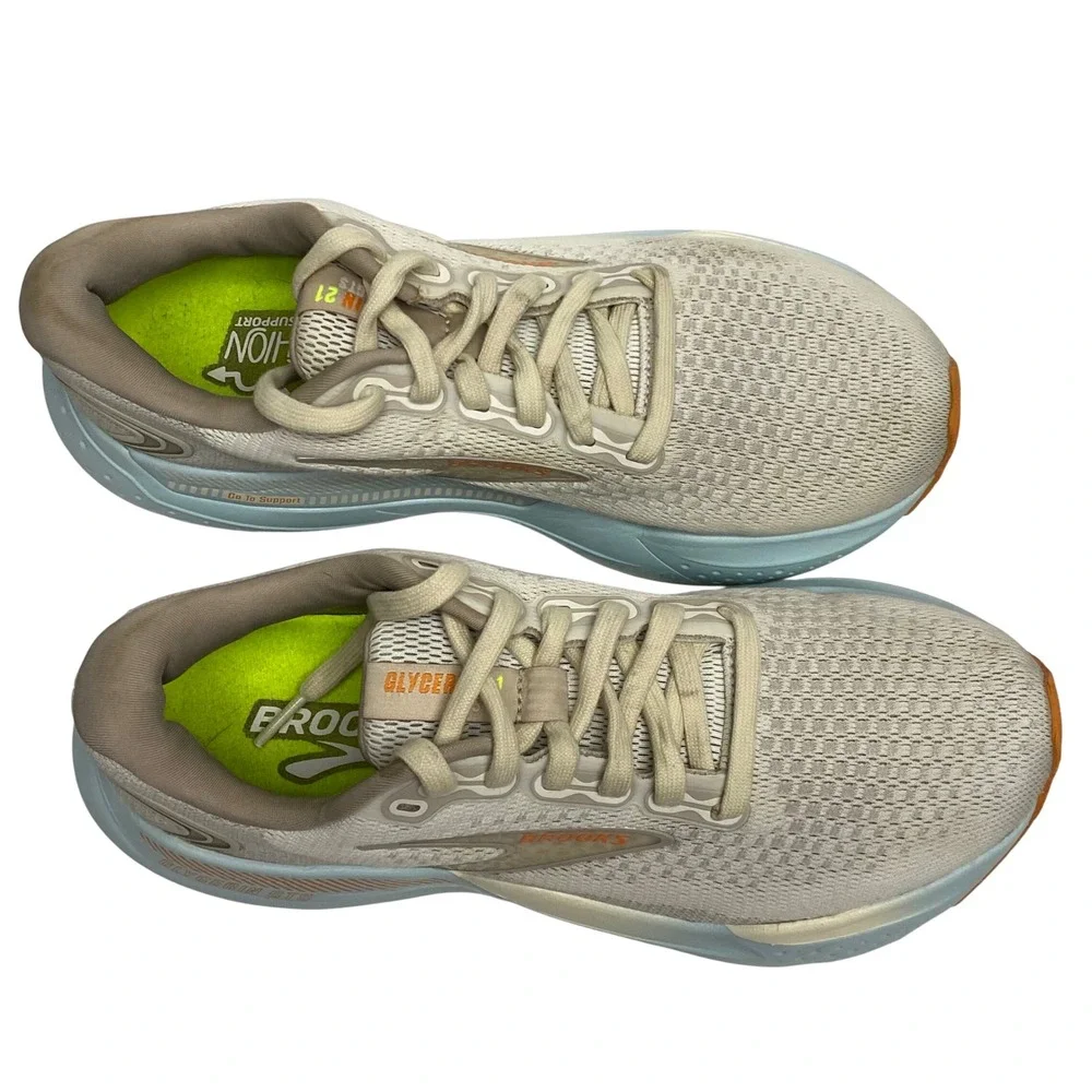 Brooks Glycerin GTS 21 Running Shoes Women's Size 10 Beige Light Blue‎ Orange